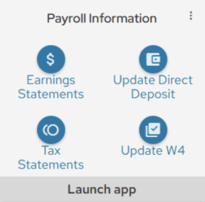 Screenshot of the Payroll Information tile from MyUW